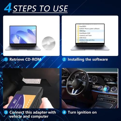 Vista 4 de CERRXIAN ELM327 OBD2 Adaptador USB OBD2 a USB Adaptador de escáner OBDII Cable de diagnóstico OBDii Escáner Lector de Código Auto Auto Herramienta