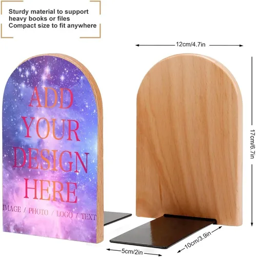 Vista 2 de Sujetalibros de madera personalizados para estantes, añade tu propia foto, logotipo o texto, sujetalibros personalizados, soporte para libros