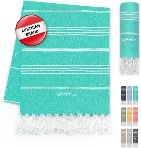 Vista 4 de LeStoff Fouta Premium - 100% algodón orgánico - Prelavado, duradero, absorbente y de secado rápido, para playa, baño, ducha, yoga, sauna y sábana