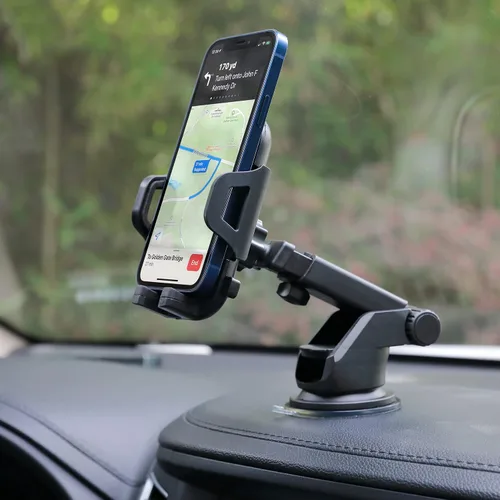Vista 4 de LAX Gadgets Soporte de teléfono para automóvil, negro, compatible con iPhone 13, 12, 11, Samsung Galaxy S20, S10, Note10, dispositivos