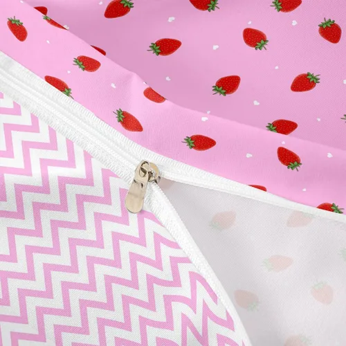 Vista 5 de Erosebridal - Juego de ropa de cama kawaii, juego de funda de edredón con diseño de fresa rosa, para mujeres, niñas y niños, decoración