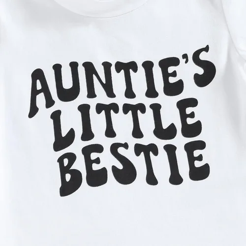 Vista 4 de Gueuusu Conjunto de camiseta y pantalones cortos de manga corta para bebé niño con estampado de letras de la tía y pantalones cortos, lindo traje
