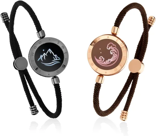 Vista 12 de TOTWOO Sun and Moon Long Distance Touch Bracelets for Couples Negro y oro rosa