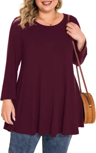 Vista 22 de BELAROI Blusas tipo túnica de manga 3/4 para mujer, talla grande, cómoda para usar con leggings, estilo casual 5-Winered