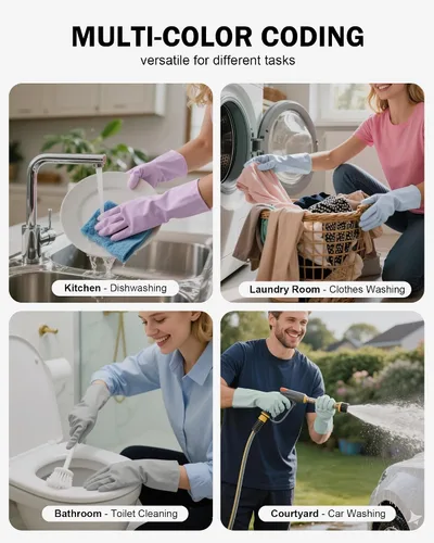 Vista 4 de Guantes de goma para lavar platos, 4 pares de guantes de cocina reutilizables para lavar platos y baño doméstico, guantes de limpieza de platos