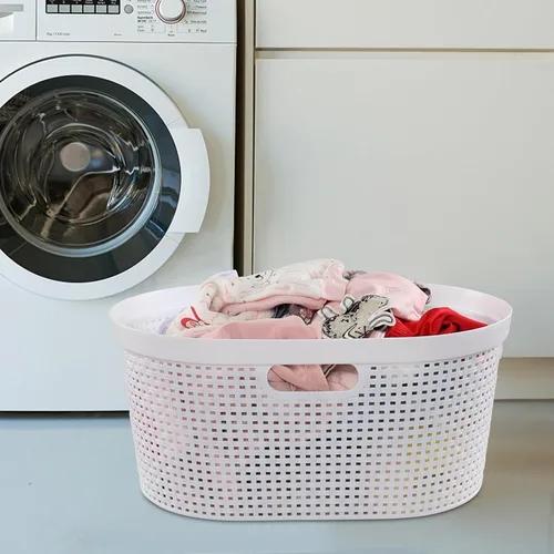 Vista 4 de Cestas de plástico para ropa sucia de 42 litros, cestas blancas con asas, juego de 4