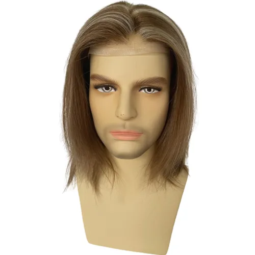 Vista 10 de Voloria Swiss Full Lace Toupee Europeo Real Cabello Humano Reemplazo para Hombres Hairpiece #18 Rubio Ceniza Marrón