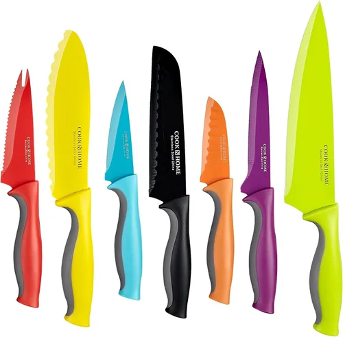 Vista 2 de Cook N Home Basics - Juego de cuchillos de cocina de acero inoxidable al carbono recubierto con fundas, cuchillas afiladas antiadherentes