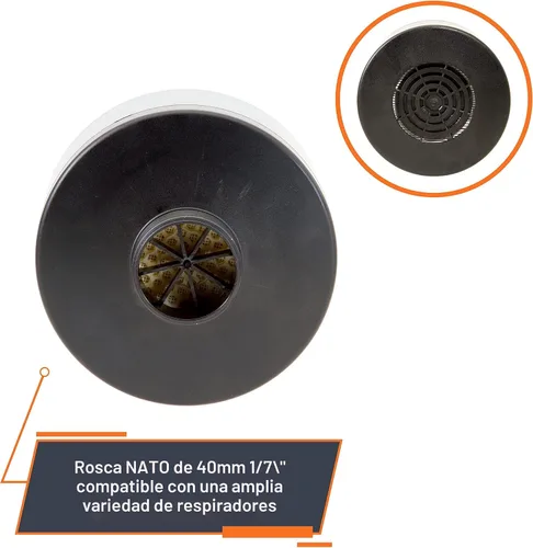 Vista 4 de MIRA Safety - NBC-77 SOF - Filtro único de máscara de gas de 40 mm - Filtros especiales combinados de respirador CBRN - Tamaño estándar OTAN