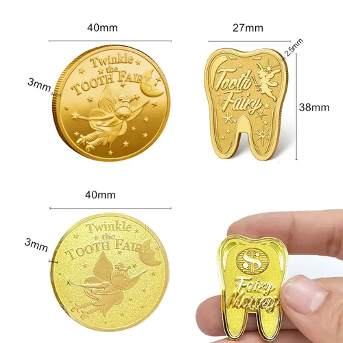 Vista 3 de Monedas de hada de dientes, 10 piezas de recompensa conmemorativa de dientes perdidos, moneda conmemorativa de dientes dentales, moneda de metal