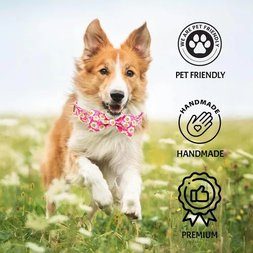 Vista 5 de Tunkoo Pink Daisy - Collar para perro con corbata de lazo de flores, collar ajustable de algodón de alta calidad, hebilla de metal duradera