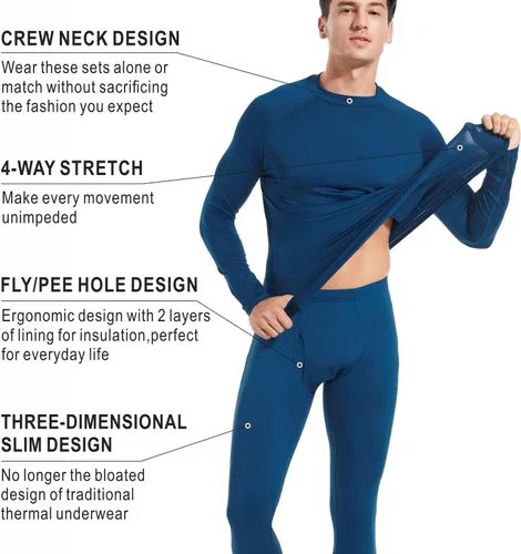 Vista 4 de qualidyne Mens Thermal Underwear Fleece Lined Base Layer Long Johns Set Top and Bottom Winter Sports Suits