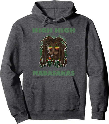 Vista 3 de High High Madafakas Rasta Cat Cannabis Weed Marihuana Joint Pullover Hoodie