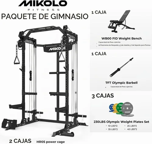 Vista 2 de Mikolo Jaula de potencia, estante de potencia de 2000 libras con sistema independiente de doble polea, máquina de entrenamiento multifunción