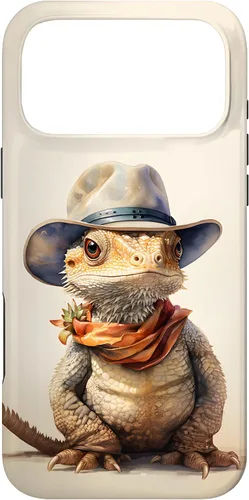 Vista 21 de iPhone 16 Lindo dragón barbudo Beardie con un estuche de sombrero de vaquero