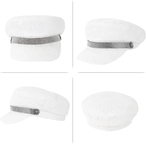 Vista 5 de Meyaus Gorra fina para mujer, diseño de perlas de verano, otoño y primavera, con visera plana