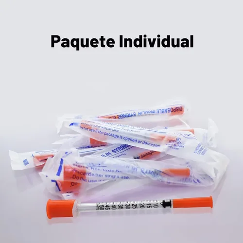 Vista 7 de U-100 - Jeringa de 0.5cc 1.06 oz 5/16" (8mm) con aguja, envuelta individualmente, paquete de 20