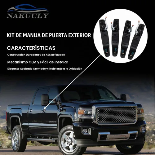 Vista 3 de Manija de Puerta Exterior Negra 4 Piezas Delantera Trasera Conductor y Pasajero Compatible con Cadillac Escalade 2007-2014 Chevy Avalanche Silverado