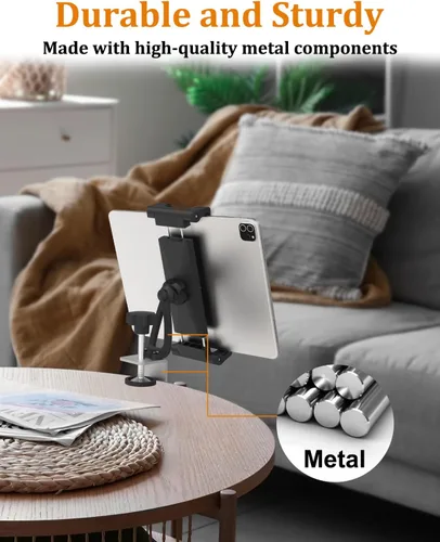 Vista 5 de Soporte para tablet debajo del gabinete, soporte para tableta de cocina con base de abrazadera de metal Sdurdy, soporte para tableta de escritorio