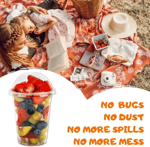 Vista 5 de Vasos de plástico transparente de 12 onzas con tapas de cúpula sin agujero, (30 juegos), taza de postre desechable para PET, taza de parfait