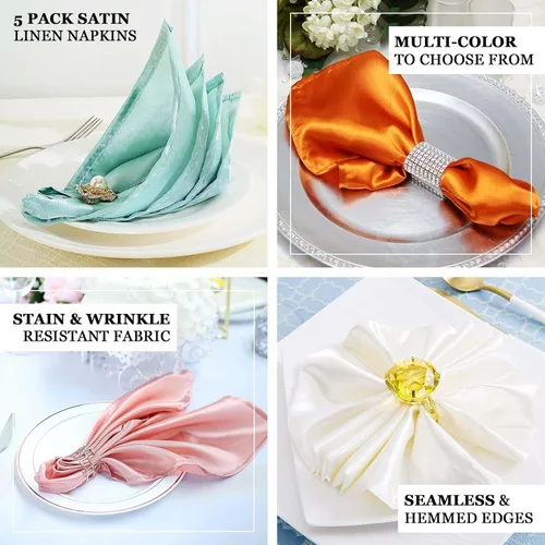 Vista 3 de Efavormart - Servilletas de lino de satén de terracota de 20 x 20 pulgadas para decoración de bodas, cumpleaños, restaurantes, fiestas, 25