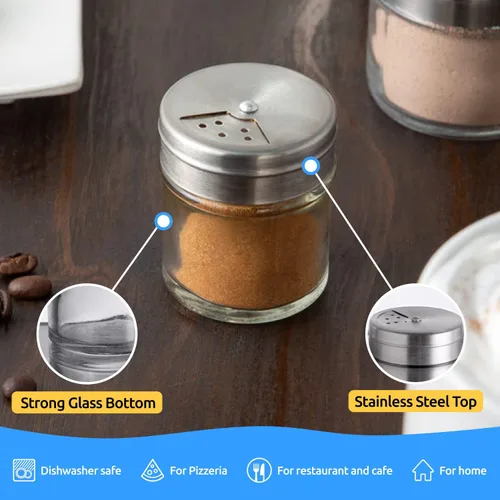 Vista 4 de CUSINIUM Paquete de 2 tarros de especias de vidrio de 1.5oz con agitador y tapa ajustable