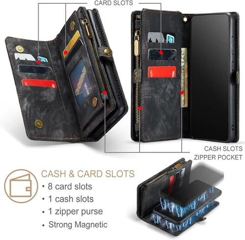 Vista 3 de Asuwish Funda de teléfono para Samsung Galaxy S22 5G con cremallera, funda desmontable con protector de pantalla de vidrio templado y tarjetero