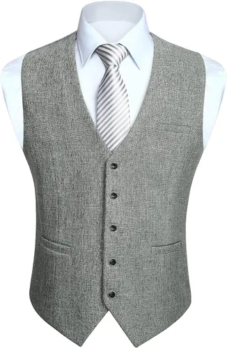 Vista 39 de HISDERN Vest 101 - Chaleco de traje ajustado para hombre con 3 bolsillos para negocios, formal, boda, baile de graduación y esmoquin casual a1-Negro