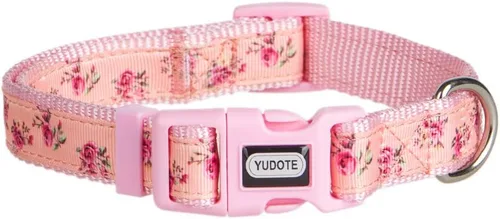 Vista 5 de Collar ajustable para perro, collares de nailon duraderos para perros y cachorros grandes, estampado de flamenco, lindo y suave