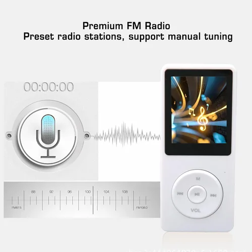 Vista 6 de Reproductor MP3 MP4 de 8 GB, reproductor de MP3 clásico de pantalla de 1.8 pulgadas, memoria de 8 GB de 64 GB expandible 30 horas de reproducción