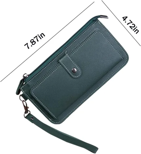 Vista 7 de Billeteras plegables de cuero para mujer, con cierre de cremallera, funda para tarjetas de crédito, cartera delgada para tarjetero de crédito
