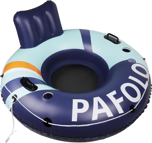 Vista 8 de Flotador inflable de tubo de río, flotador de piscina para adultos, tubos de río para flotar resistente con parte inferior de malla, respaldo cómodo