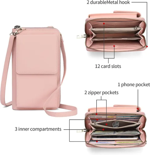 Vista 3 de SENDEFN Bolso cruzado pequeño para teléfono celular para mujer, de cuero, con múltiples ranuras para tarjetas
