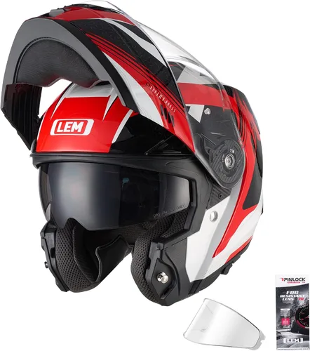 LEM Cascos modulares de motocicleta de fibra de vidrio, casco de motocicleta de cara completa abatible para excursiones, certificado por DOT, visera