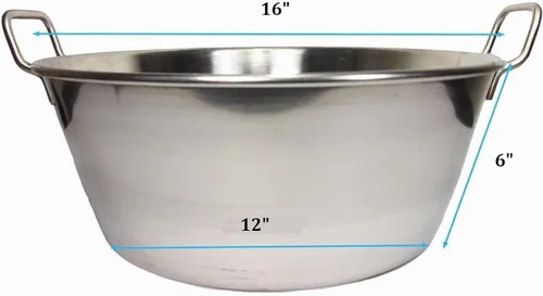 Vista 2 de Cazo Para Carnitas 16" Acero Inoxidable Acero Inoxidable Wok Comal Fry Estilo Mexicano