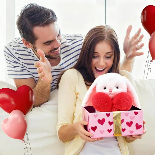Vista 3 de Ditucu Love Bunny - Peluche de conejo con soporte de corazón rojo de 9.8 pulgadas, lindo conejo de peluche suave, juguetes románticos y dulces