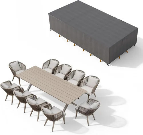 Vista 10 de PURPLE LEAF Juego de muebles para patio de 7 piezas, juego de mesa y sillas de mimbre para exteriores, marco rectangular de aluminio para jardín