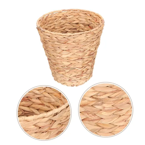 Vista 4 de Cesta de basura tejida de ratán, cesta de basura para oficina, cesta de almacenamiento de jacinto, cesta de basura tejida con paja, cesta