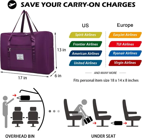 Vista 2 de IMCUZUR Bolsa de fin de semana para mujer, bolsa de viaje para Spirit Airlines, bolsa de artículos personales de 18 x 14 x 8 pulgadas, bolsa de mano