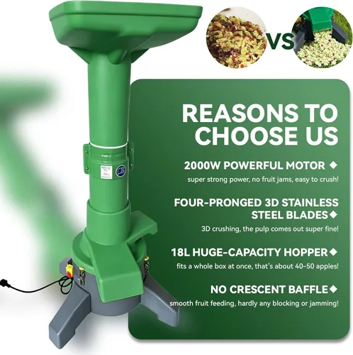 Vista 4 de SQUEEZE master Trituradora eléctrica de manzana, trituradora y rascador de frutas de acero inoxidable resistente, trituradora de frutas de gran