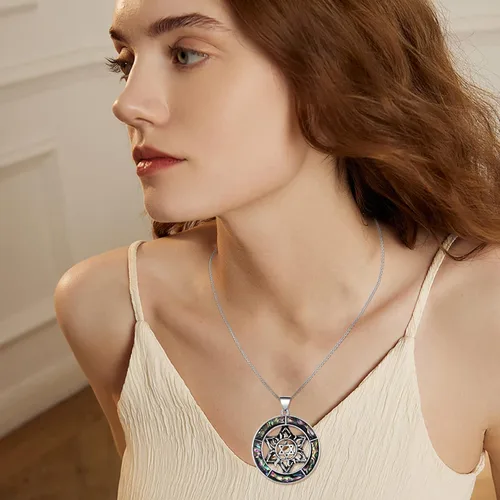 Vista 3 de KZYOYE Collar hexagonal de estrella de David, collar de concha de abulón, joyería de moda para mujeres, regalos para mamá y niñas