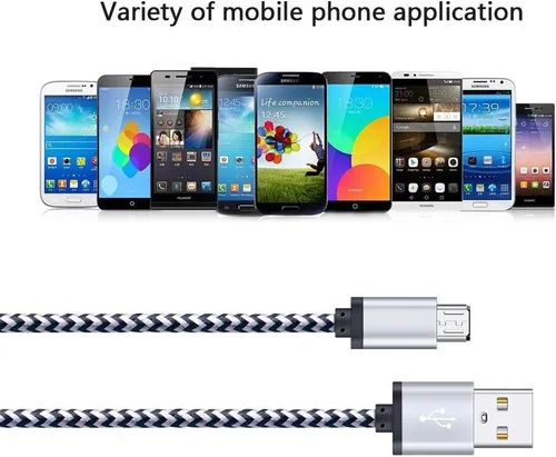 Vista 6 de Cable de carga micro USB, paquete de 5 cables micro USB de 6 pies, cable trenzado de carga rápida para Samsung Galaxy J3 J7 S6 S7 Edge, tableta, LG