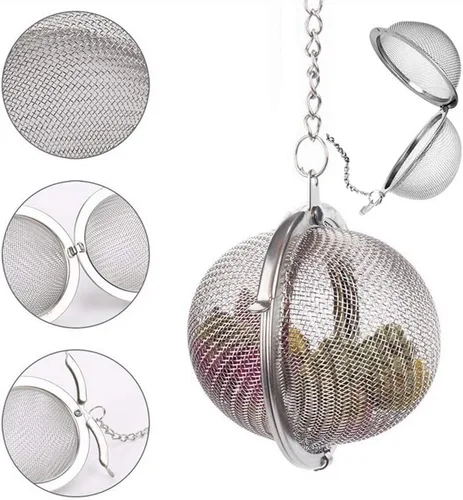 Vista 2 de SHUO 2 unids acero inoxidable té colador malla bola de té filtro red redonda con cadena