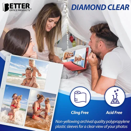 Vista 4 de Better Office Products Hojas de repuesto para álbum de fotos, formato mixto de 4 x 6 pulgadas, peso pesado, 3 anillos transparentes de diamante, 150