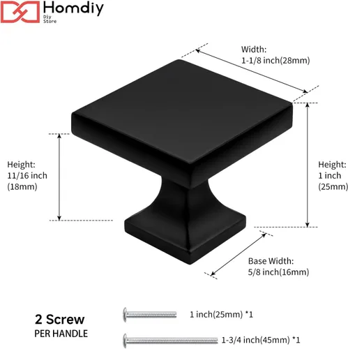 Vista 5 de homdiy Paquete de 5 pomos negros para gabinetes, pomos de cajón, pomos cuadrados sólidos para aparadores MO6785BK, herrajes negros para cajones