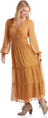 Vista 4 de Lucky Brand Vestido de mujer Vestido largo de manga larga con botones en la parte delantera y cuello en V Vestido campesino de cintura ajustada