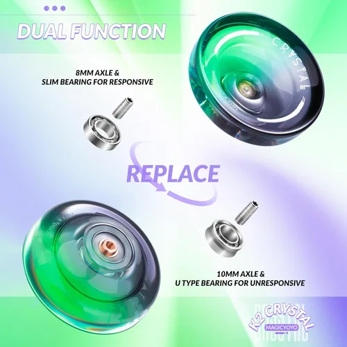 Vista 4 de Yoyo K2 Crystal - Yoyo profesional responsivo para niños principiantes, Yo Yo de doble función para adultos avanzados + rodamiento extra