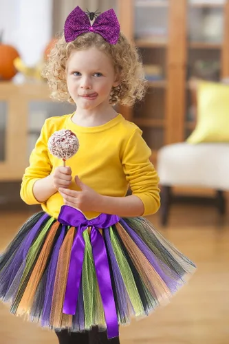 Vista 5 de Threetols Halloween Witch Costumes Accessories for Girls, Rainbow Tutu Skirt Cosplay Costumes Skirt with Purple Spider Sequin Bow Headbands for