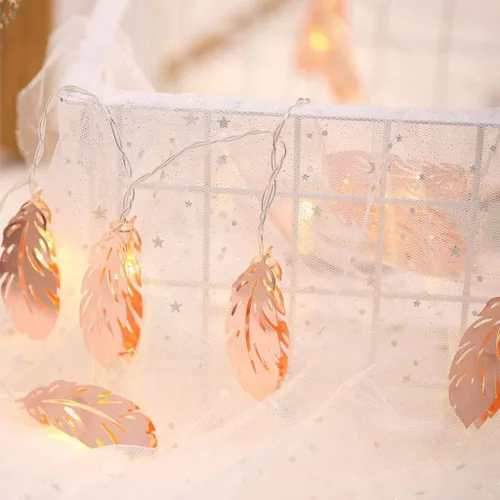 Vista 8 de Luces geométricas de metal, 3M 20 luces LED de hadas de diamantes alimentadas por pilas, luces geométricas de oro rosa para dormitorio, boda Diamond