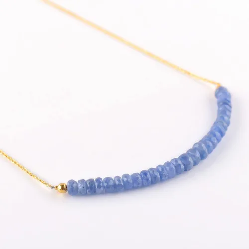Vista 4 de OdrillionGems Natural Blue Sapphire Gemstones Bar Necklace, Faceted Beads, 14K Gold Plated, 925 Sterling Silver, Women Jewerly, September